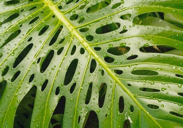 Mature Monstera deliciosa with splits, and holes in the leaf