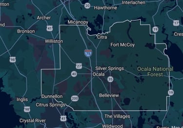 Map of commercial cleaning janitorial service area Marion County and beyond