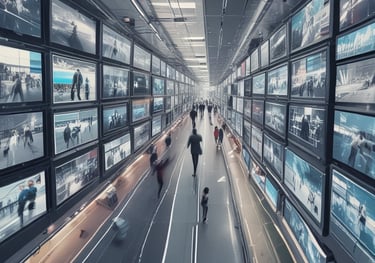 A curved facade covered in white latticework