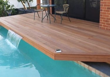 cantilevered deck with water feature