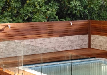 vinyl cladding below timber slatted screen