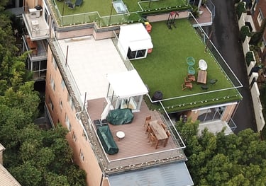 Artificial grass, composite and tile decks. 