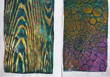 A gelli print example. a mono printing process with acrylic paint. Art class