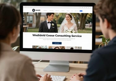 a bride and groom are sitting on a couch