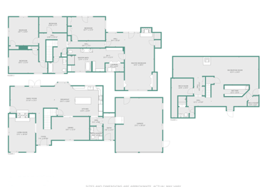Floor plan of a multi-floor apartment with dimensions, wall color and theme color.