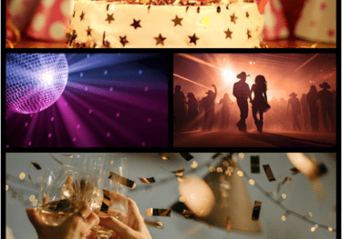 Birthday party, Disco theme, Country theme, New Year's Eve Party, Special Occasions