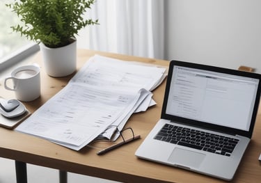 Four men in business attire are engaged in a discussion around a table. One man appears to be explaining something while pointing at some documents in front of them. The others are listening attentively, and one holds a pen and a mobile device. The setting is a plain office environment.