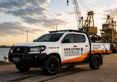 crane technician ute parked in forn of harbour crane