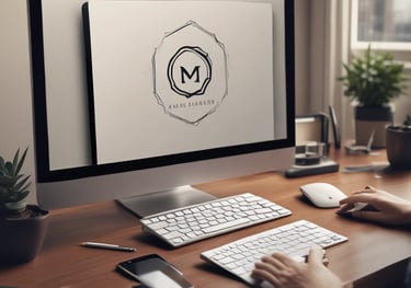 A laptop displaying a website design with the phrase 'Build your dream website.' next to a minimalistic building image. The scene also includes a modern mug and a smartphone placed on a wooden desk.