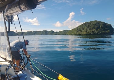 Arrival in the Lagoon at Palau on our 70ft yacht