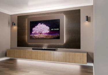 Modern feature wall featuring custom LED lighting and hidden AV wiring in London.