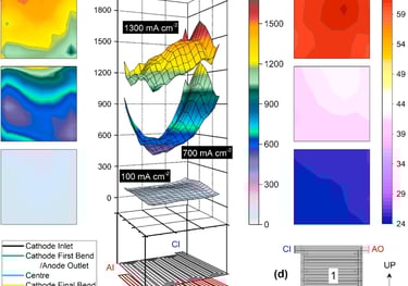 Current and temperature distribution fuel cell