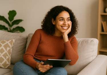 Woman reading digital magazine on tablet