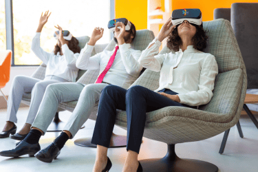 a group of people wearing virtual reality glasses
