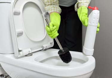 Deep cleaning. Avra cleaning services person cleaning a toilet with a brush