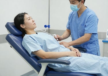 child lying on bed while doctor checking his mouth