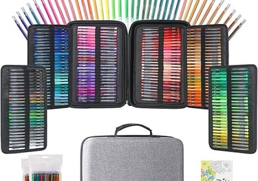 a set of colored pencils and markers and markers