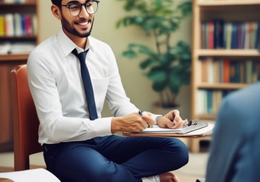 a man sitting at a desk with a laptop computer