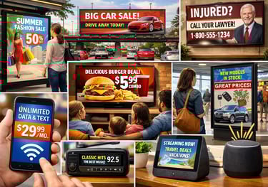 Collage of various forms of media advertising.