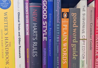 editorial books on a shelf