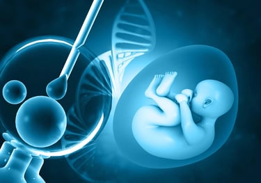 A close-up of a fertility expert handling embryos in a high-tech IVF laboratory.
