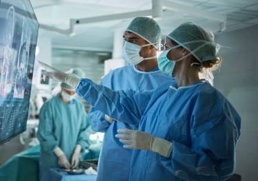 A skilled neurosurgeon performing a precise brain surgery in a modern operating room.