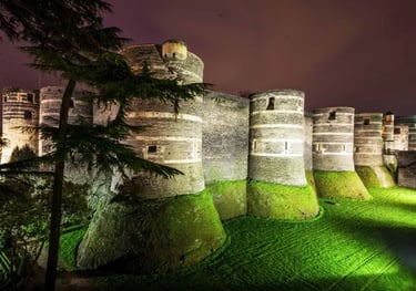 Vue extérieure nocturne du château d'Angers
