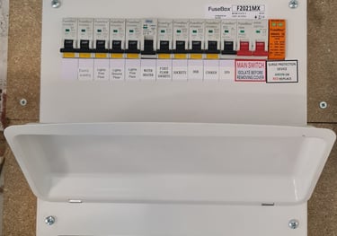 Double din RCBO consumer unit with SPD installed in Farnborough Park