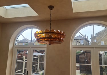 Installation of a statement pendant light above the dining area. Installed in Lewisham by Easy Spark Ltd