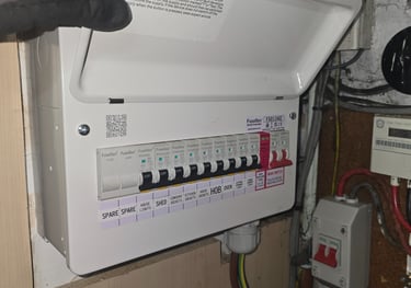 New consumer unit with DP Type A RCBO's and integral SPD with spare ways, Clearly labelled 