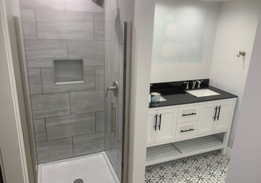 Annick Building Services a Custom bathroom with a shower and a shower