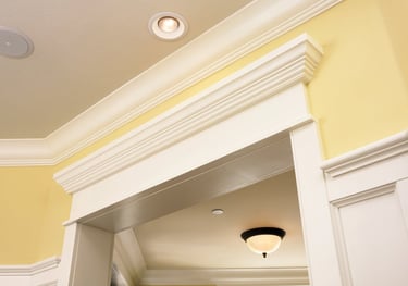 Beautiful and elegant door frame with doors. Example of door casing and door frame millwork. 