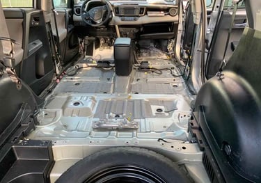 The gutted interior of a car