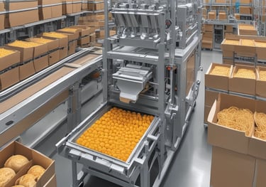 A man is packaging goods in a shop filled with shelves of various spices and herbs stored in jars and bags. The shelves are neatly organized, displaying an array of colorful containers. The man appears to be focused on his task, standing behind a counter with a digital scale.