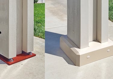 AlumaBase shown on Alumawood post to hide hardware.