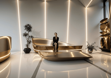 Luxury residential lobby architecture with sculptural gold interior elements in downtown Toronto