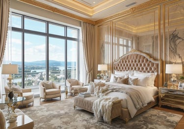 Master bedroom suite with spa-inspired bathroom and marble finishes in Forest Hill luxury home