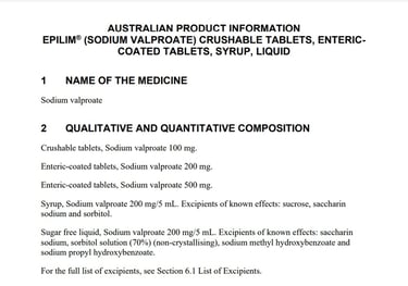 Part of first page of product information