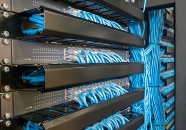 a bunch of cables connected to a server rack