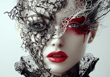 Femme en dentelle noire et rouge, art numérique IA d’Elie2027 mêlant beauté et mystère.