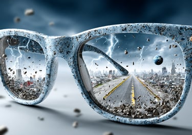 Lunettes futuristes reflétant une ville en mutation — art numérique IA Elie2027, vision et créativit