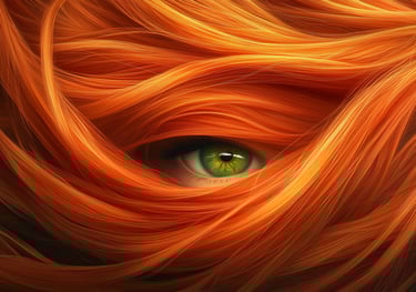Œil vert au cœur d’une chevelure rousse — art numérique IA Elie2027 sur la beauté et l’expression ca