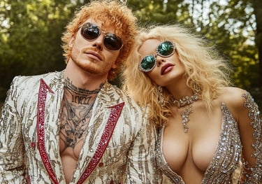 Couple glamour aux cheveux blonds, art numérique IA Elie2027 — style, mode et coiffure éclatante.