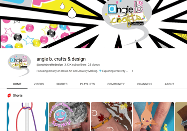 screen shot of angie b. crafts & design YouTube Channel page