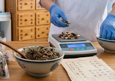 Preparing custom Chinese herbal medicine for holistic wellness.