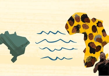 Captura de tela do filme Malum com ilustração dos mapas do Brasil e da África conectados por linhas.