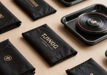 A sleek display of branded sleeves and trays for a gourmet food product, featuring high-quality photography and elegant typography on premium board.