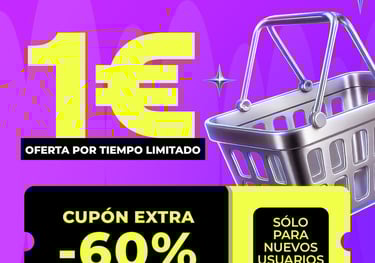 Promotional banner offering items under 1 Euro with a 60 percent extra discount coupon for new users.