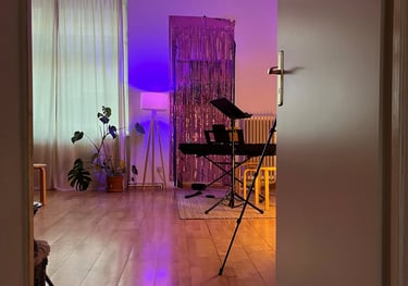 Ines's teaching studio with a digital piano