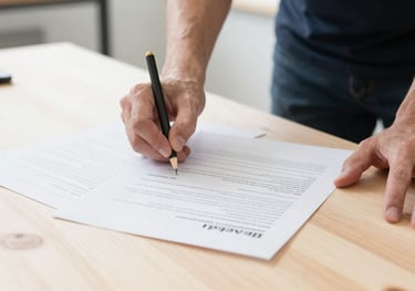 A bright, high-key photograph of a professional workshop setting in Canada, focusing on hands collaborating over documents on a clean, light wood table.